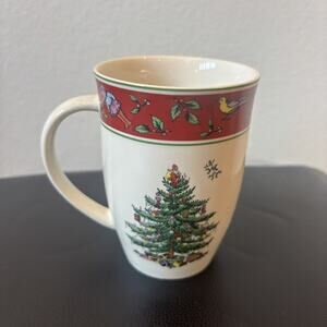 Spode Vintage Christmas Tree Mug Chocolate 4 1/2" Latte Coffee Tea Cup Red Top